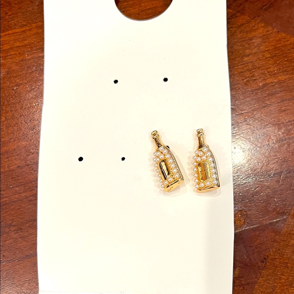 NEW KATE SPADE Gold and Pearl Champagne Bottle Earrings